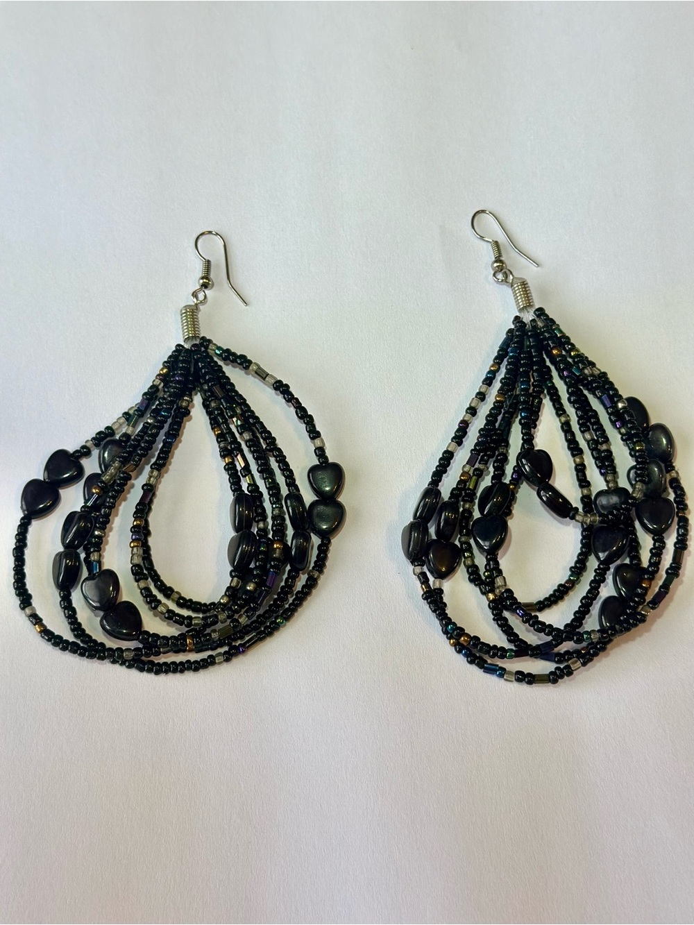 Black Beaded Teardrop Dangle Earrings